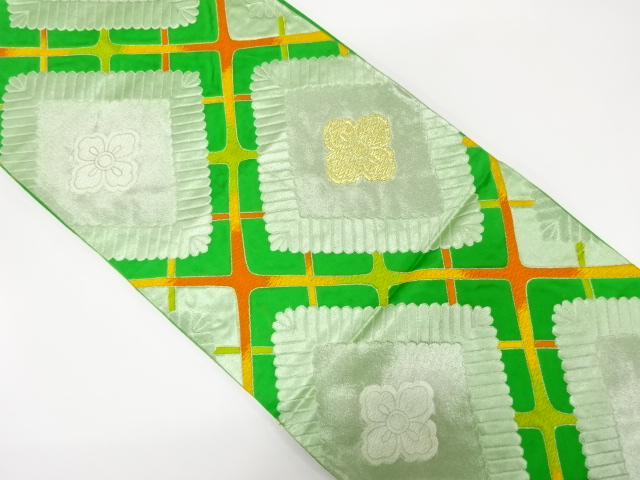 JAPANESE KIMONO / ANTIQUE FUKURO OBI / SILK / WOVEN RHOMBUS FLOWER